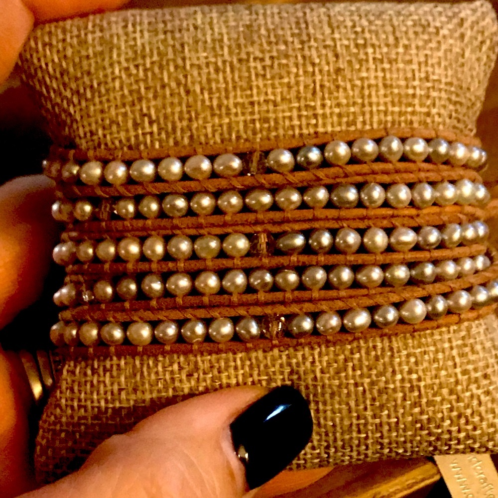 Chan Luu Gray Pearl 5 Wrap Bracelet